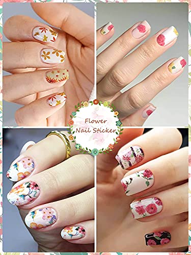Kalolary Full Wraps Nail Polish Stickers, 14 Sheets Flowers Nail Stickers Decals Nail Design Stickers Colorful Flower Print Self-Adhesive with Na