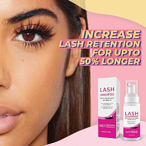Eyelash Extension Cleanser 60ml+Brush+ Mascara Wand, Mousse Eyelash Shampoo for Eyelash Extensions, Lash Cleaning Kit, Relieve Itching, Eyelash E