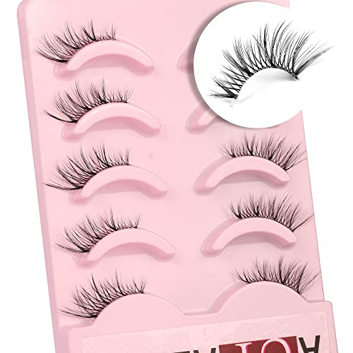 False Eyelashes Natural Half Lashes Short Wispy Clear Band 1/2 Lashes Pack Cat Eye 3D Faux Mink 3/4 Eye Lashes Multipack By AUPALADA, Lash Cluste