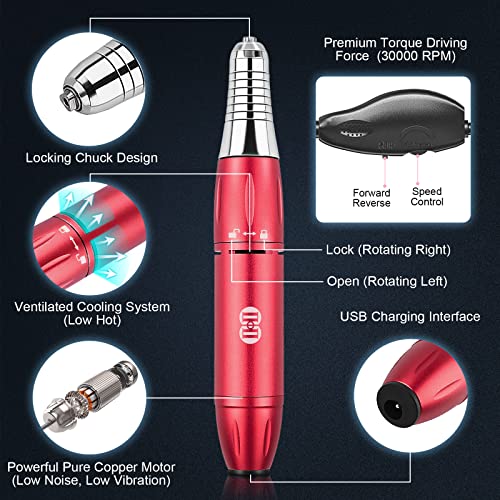 Electric Nail Drill Machine, CIICII 30000RPM Electric Nail Files Professional Set (65Pcs Portable Variable Speed All-Metal Chuck Lock Forward & R