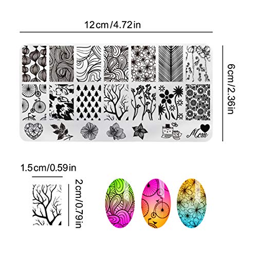 AIMEILI Nail Art Stamping Templates Manicure Tool Kit 5Pcs Nail Stamping Plates, 2 Stamper, 2 Scraper, 1 Latex Peel Off Tape