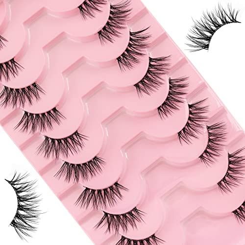 False Eyelashes Natural Look Half Lashes Short Wispy Clear Band Lashes Cat Eye 3D Faux Mink 3/4 Eye Lashes Fake Eyelashes Strip 10 Pairs Pack (A0