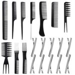 Faburo 20 PCS Hair Combs Set Hair Stylists Hir Cips Professional Styling Comb & Care Clip Set, Anti-static Barber Comb Hair Dying Accessories Men