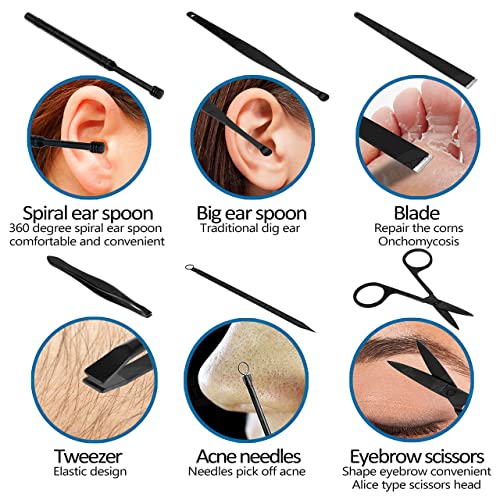 JamBer Manicure Set 15 in 1 Stainless Steel Professional Nail Clippers Scissors Pedicure Set Grooming Kit for Thick Nails Cuticle Remover Toe Nai