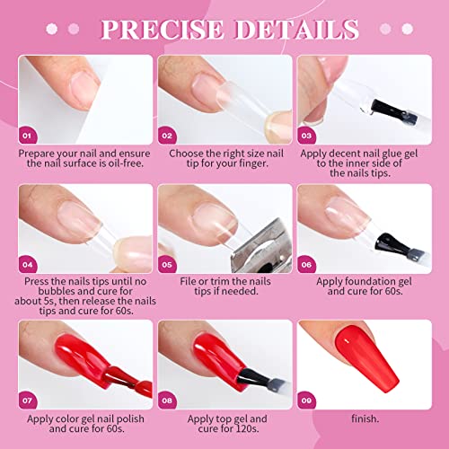 Saviland Extension Gel Nail Kit 240PCS Medium Almond & Medium Square Clear Full Cover Soft Gel Nails Tips 6-in-1 Nail Glue Gel Fake Nails Extensi