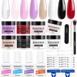 Wakaniya Dipping Powder Nail Kit Starter, 8 Colours Nude Clear White Nail Dipping Powder Set with Base Top Coat, Activator and Brush Saver Dip Po