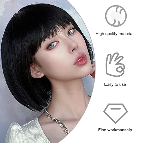 Black Bob Wig with Fringe Straight,Short Synthetic Straight Wig for Women,Bob Hair Wig Party Cosplay Costume for Women Ladies