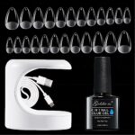 Gelike ec Nail Tips and Glue Gel Kit SHORT ALMOND Nail Tips for Gel Extensions 240PCS, Soft Gel Full Cover Nail Tips, 6 In 1 Nail Glue UV, Mini U