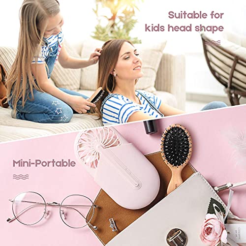 Boar Bristle Hair Brush and Comb Set for Women Men Kids, Best Natural Wooden Paddle Hairbrush and Small Travel Styling Brush for Wet or Dry Hair
