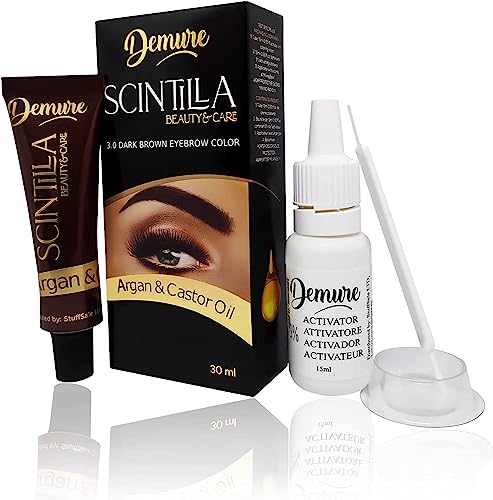 Demure Eyebrow Dye Kit, Professional Formula Brow Tint - contains Argan Oil & Castor Oil (Omega 6, Carotene, Vitamins А, Е, F), Fast and Safe Res