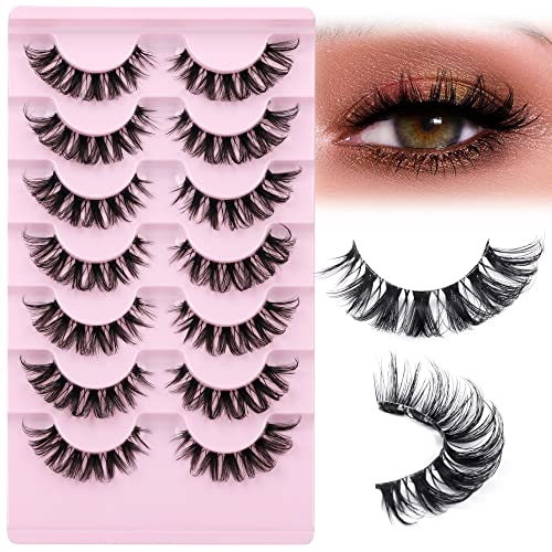 JIMIRE Cat Eye Eyelashes Natural Lashes Fluffy 15mm 3D Clear Band Faux Mink Lashes Fake Lashes 8 Pairs Pack