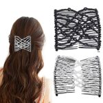 Stretch Beaded Hair Combs,Magic Crystal Beads Slides,Elastic Pearls Double Combs Vintage Double Slide Clips DIY Hair Accessories for Women 2PCS
