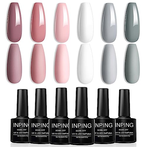 INPING Reflective Glitter Gel Nail Polish, 6 Colours Sparkly Shiny Diamond Flash In Darknight UV Polish, Sliver Gold Purple Blue Pink Green Disco