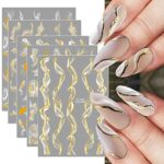 9 Sheets French Tip Marble Nail Art Stickers Decals Self-Adhesive White Gold Design Manicure Tips Nail Decoration for Women Girls