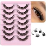 alicrown D Curl Clusters Lashes Natural Russian Strip Eyelashes Extensions Fluffy Wispy Faux Mink Lashes Extension Individual DIY Lash Pack 7 Pai