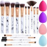 Makeup Brushes DUAIU 15PCs Marble Makeup Brush Set Premium Synthetic Kabuki Powder Blush Contour Foundation Concealer Eyeshadow Brushes with Make