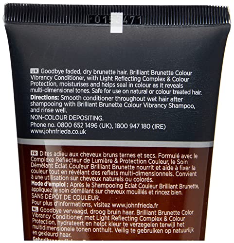 John Frieda Brilliant Brunette Colour Vibrancy Conditioner 250 ml, Conditioner for Brunette Hair, Hydrating Conditioner for Brown Hair