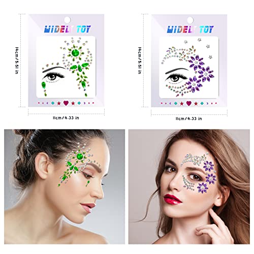 Face Gems Glitter 6PCS Festival Face Stickers Self-Adhesive Face Jewels Crystal Rhinestone Temporary Tattoo for Face Eyes Body Rave Festival Part
