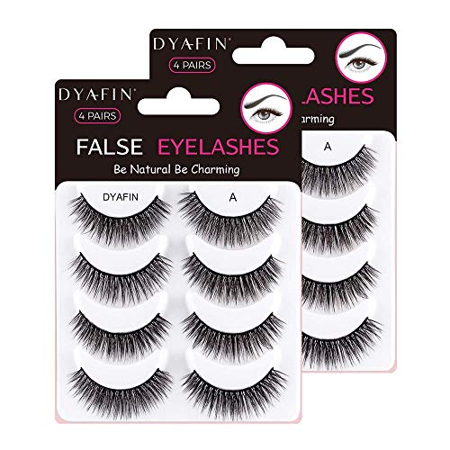 DYAFIN 3D Eyelashes 100% Handmade Strip Lashes Reusable Lightweight Soft Long False Eyelashes 4 Pairs Fake Eyelashes