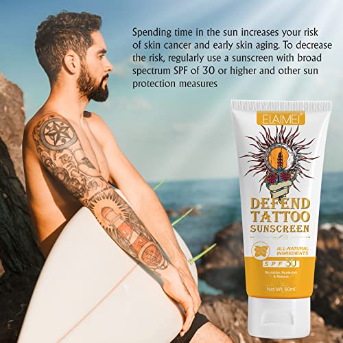 Premium Tattoo Care Sunscreen - Defend Tattoo Sunscreen SPF 30+ Tattoo Sun Protection - UVA/UVB Sun Rays Protection, Tattoo Aftercare Sunscreen L