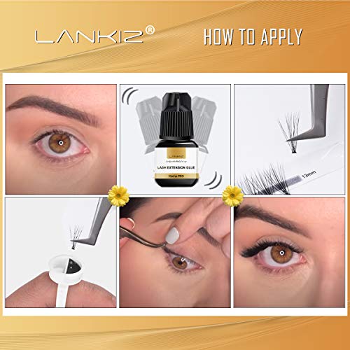LANKIZ Individual Lashes Glue Home DIY Eyelash Extension Glue, 14 Days Retention Self Application Cluster Lash Glue DIY Lash Extension at Home, S
