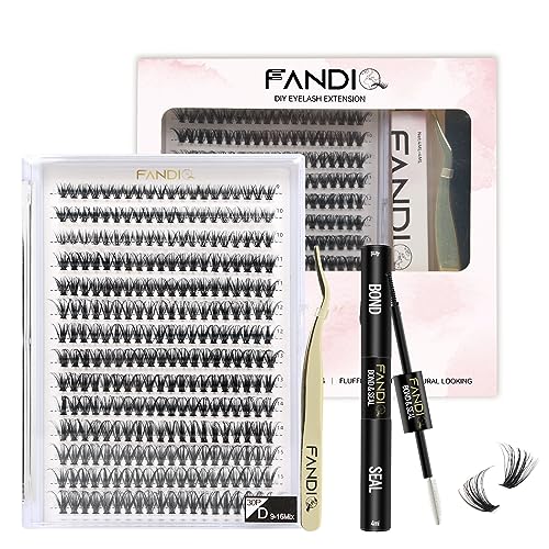 DIY Lashes Extension Kit,280PCS 40D Cluster Eyelash Extensions Kit with Lash Bond & Seal and Applicator, 9-16MM Mixed Length D Curl Clusters Lash