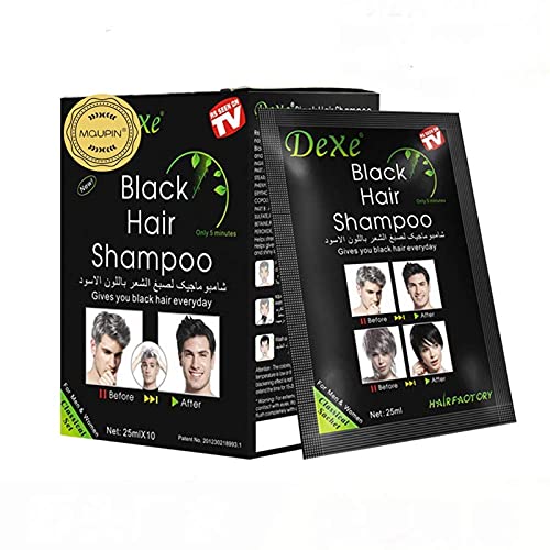 Black Hair Shampoo,MQUPIN Instant Black Natural Ingredients Hair Dye Shampoo Semi-Permanent Black Hair Color,Easy to use,Long lasting,(10 Pack, B