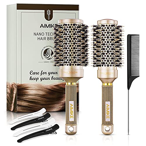 Round Brush, Nano Thermal Ceramic & Ionic Tech Hair Brush, Round Barrel Brush with Boar Bristles, Enhance Texture for Hair Drying, Styling, Curli
