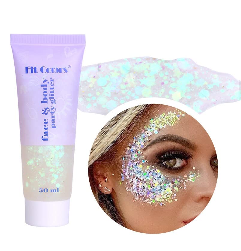 Body Glitter Gel, 50ML Face Glitters Body Gel Sequins Shimmer Liquid Eyeshadow, Mermaid Sequins Liquid Holographic Glitter Gel, Chunky Glitter fo