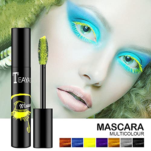 Blue Colored Mascara - Colorful Mascara/Waterproof Long-lasting 4D Silk Fiber Lash Mascara/Smudgeproof Fast Dry Eye Lashes Curling Lengthening Th