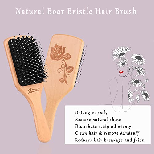 Bsisme Boar Bristles Hair Brush,Detangling Hairbrushes for Long Short Curly Straight Fine Hair,Women Men Boys Girls Hairbrush (Normal square)