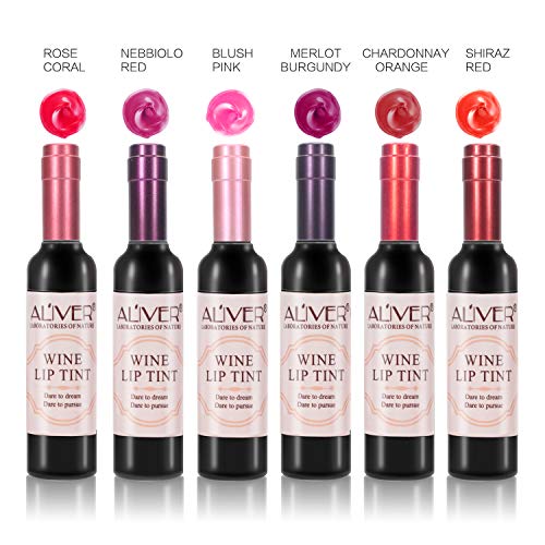 ELAIMEI Wine Lip Tint, 6 Colors Long Lasting Waterproof Matte Lip Tint Set, Liquid Lip Tint Wine Bottle Lip Gloss Set, Wine Lipstick, Natural Moi