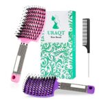 URAQT Hair Brush, 2 Pcs Boar Bristle Paddle Hairbrush with Tail Comb, Soft Massage Vent Brush for Men Women, Detangle Hair Brush for Long Thick C