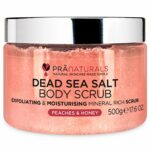 PraNaturals Dead Sea Salt with Peach & Honey Body Scrub 500G – Hydrating & Moisturising, With natural oils & minerals, Softening & nourishing, Sw