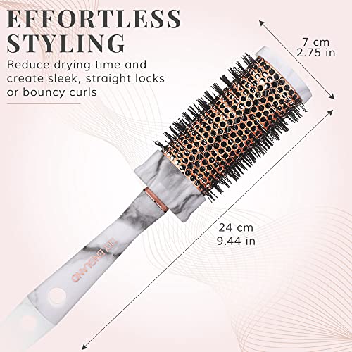 Round Hair Brush for Women Blow Dry - 43mm Ceramic Round Brush for Blow Drying, Detangling, & Styling - Marble Barrel Brush by Lily England - The