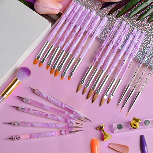 Kalolary 22pcs UV Gel Nail Art Brush Set, Acrylic Nail Art Dust Brush Nail Art Dotting Pen Nail Painting Brush Pen Nail Art Tips Builder Brush Ge
