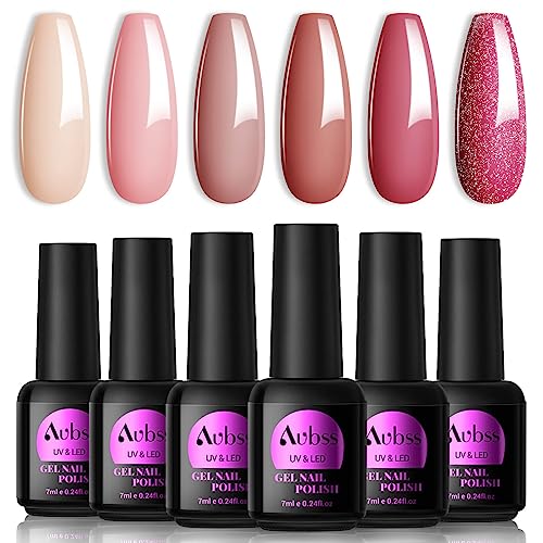 AUBSS Colour Changing Gel Nail Polish Set, 6 Colours Temperature Change Gel Polish Thermal Mood Chameleon Soak Off UV Gel Nail Kit Red Blue Orang