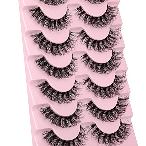 JIMIRE Cat Eye Eyelashes Natural Lashes Fluffy 15mm 3D Clear Band Faux Mink Lashes Fake Lashes 8 Pairs Pack