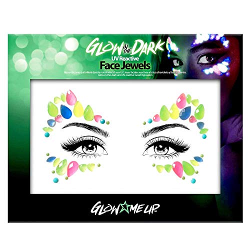 Glow in the Dark Face Jewels Stickers - Halloween temporary tattoo face gems - Luminous glow Face Gems - great with fake blood, glowsticks, glow