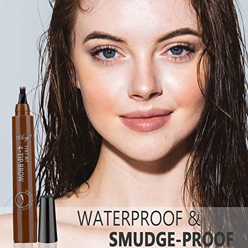 2PCS Eyebrow Pen,Long-Lasting Brow,Waterproof Eyebrow Pencil,Eyebrow Makeup Natural Professional Eyebrow,Eyebrow Pen with Fork Tip (Dark Brown&Gr