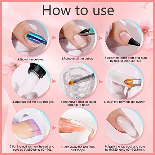 Nail Extension Kit, Gel Nail Kit Builder 2 Colors Poly Extension Gel False With Slip Solution , All-In-One Nail Gel Kit For Beginners Nail Art Fr