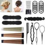 URAQT 26 Pcs Hair Styling Accessories Kit Set Bun Maker Hair Braid Tool for Making DIY Hair Styles Black Magic Hair Twist Styling Accessories for
