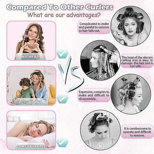 Heatless Curlers headband, High Resilience Sponge Heatless Curls DIY Long Hair Styling Tools, No Heat Silk Curling Ribbon, Heatless Curelrs Suita