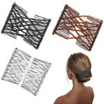 Magic Hair Combs for Women,3Pcs Crystal Beads Hair Slides,Elastic Pearls Double Comb Decorative Stretchy Hair Comb Clip DIY Hair Accessories for