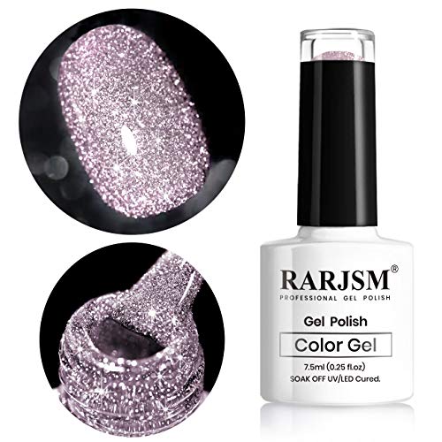 RARJSM Silver Glitter Gel Nail Polish Sparkle Nail Gel Varnish Requires Drying Under UV LED Lamp for Women Spring Summer Nail UV Beauty Art Desig