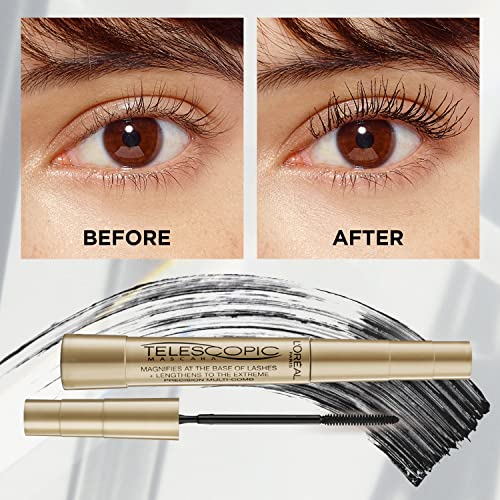 L'Oréal Paris Intense Lengthening Mascara, Lash By Lash Precise Application, Up To 60% Longer Eyelashes, Telescopic Mascara, Black