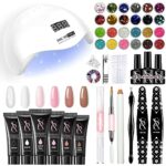 SXC Cosmetics P-12 Poly Nail Gel Kit with 48W UV Lamp 6 Colors Extension Gel 30 Glitter Colors MAX Series All-in-One Enhancement Starter Kit