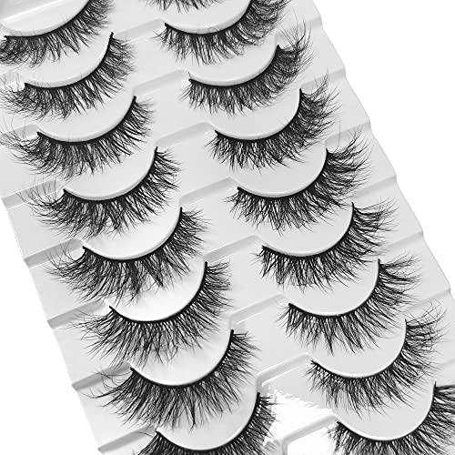 JIMIRE False Lashes Natural Cat Eye Faux Mink Lashes Pack 12MM Short Small Fake Eyelashes 10 Pairs