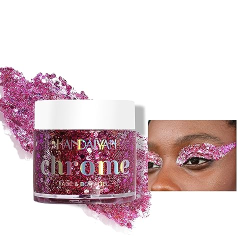 Body Glitter Gel, 50ML Face Glitters Body Gel Sequins Shimmer Liquid Eyeshadow, Mermaid Sequins Liquid Holographic Glitter Gel, Chunky Glitter fo