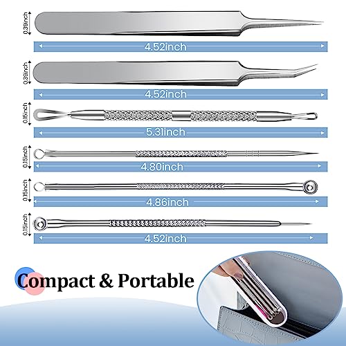 Blackhead Remover Tool Set, 6 PCS Blackhead Tweezer Comedone Extractor Blackhead Removal Tool, Pimple Spot Popping Kit Stainless Steel Black Head